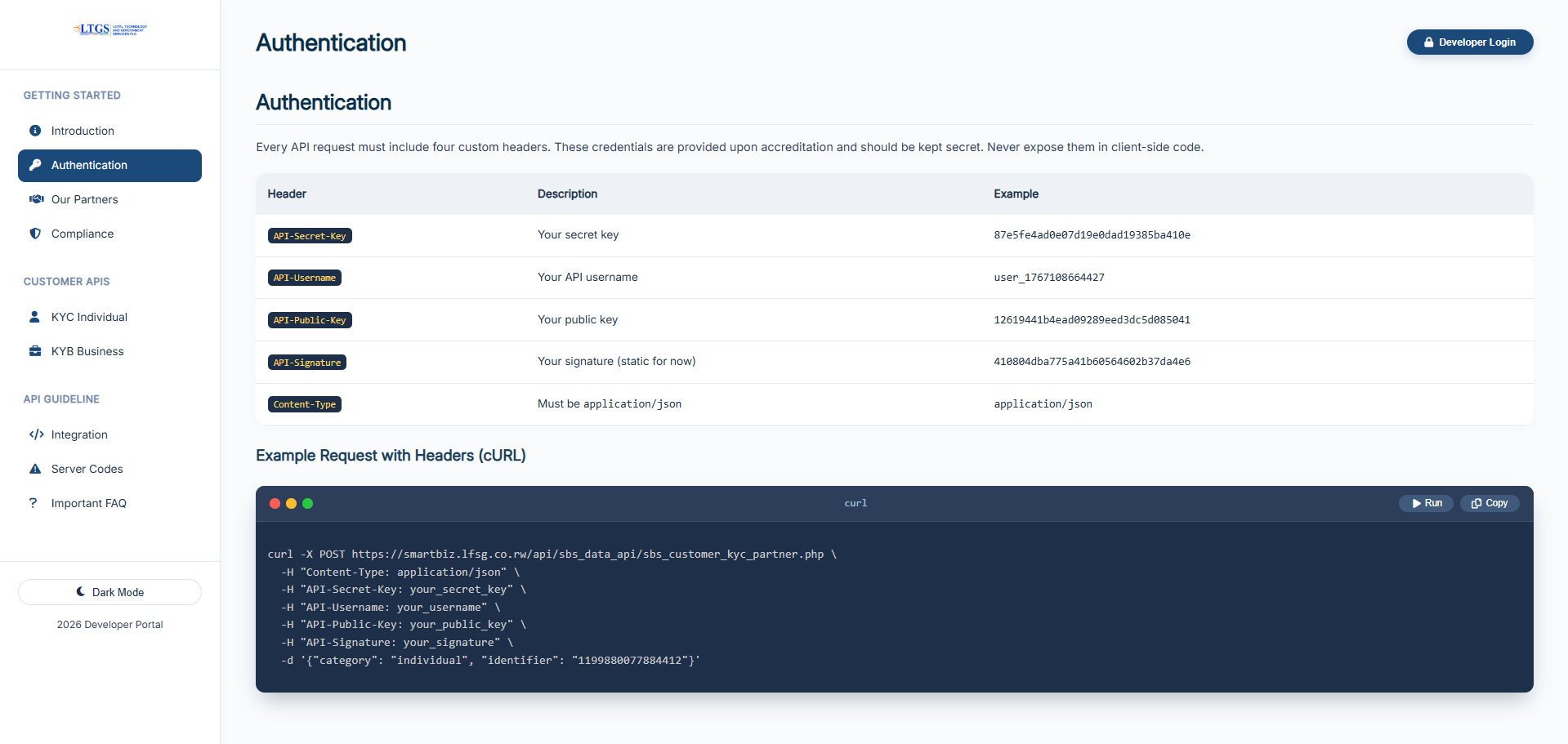 LTGS API documentation portal preview